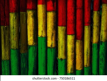 Green yellow red bamboo wall background,reggae background.
