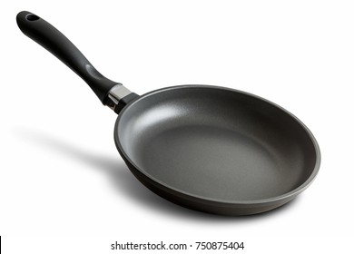black fry pan over white background 