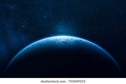 Blue Earth in the space. Colorful art. Solar system. Blue gradient. Space wallpaper. Elements of this image furnished by NASA