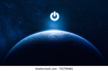 電力ボタン付きの青のグラデーション スタイルの地球惑星。HUDキー。オン/オフライトスイッチ。NASA から提供されたこの画像の要素