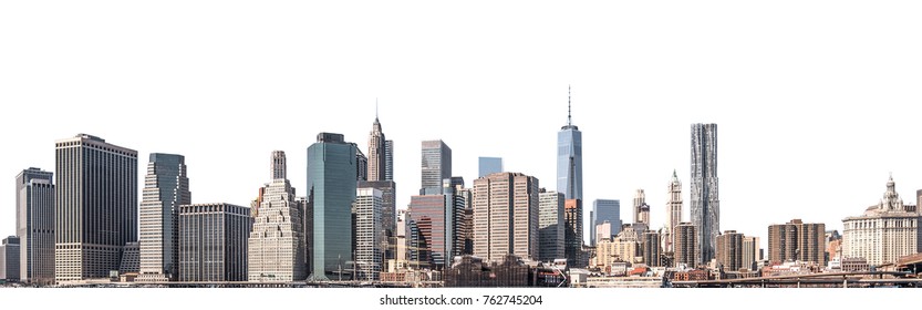 ワン ワールド トレード センターと超高層ビル、マンハッタン、ニューヨーク市の高層ビル、クリッピング パスと白い背景を分離