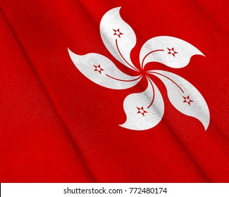 Realna zastava Hong Konga na valovitoj površini tkanine