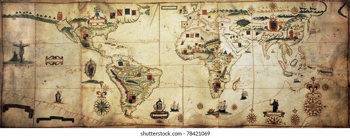 Mapa portolano del planisferio mundial antiguo del imperio marítimo y colonial español y portugués. Creado por Antonio Sanches, publicado en Portugal, 1623