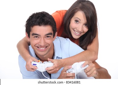 Couple playing video game