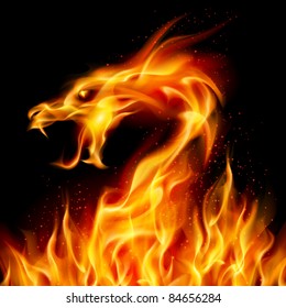 Raster version. Abstract fiery dragon. Illustration number two on black background for design