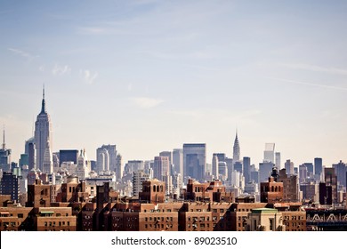 ブルックリン橋から撮影したニューヨーク市のスカイライン