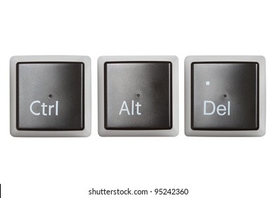 Ctrl, Alt, Del teclado teclas, vista superior aislado en blanco