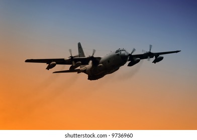 C-130 Cargo plane at dawn