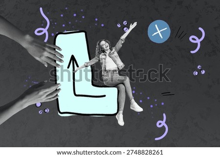 Image 3d poster artwork collage of happy girl guy stand enter keypad technology qwerty button programming hands freelance.