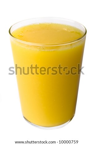 A glass full of orange juice isolated on white