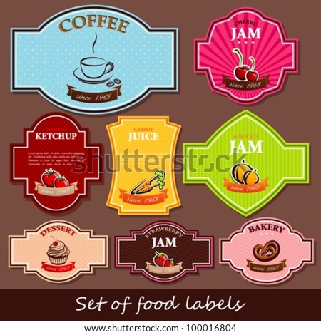 set of food labels