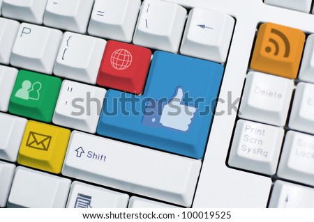 IT Keyboard with social media icon sign and symbol of computer button. Internet network take an important role in all aspect of life such as work, social, and relationship.