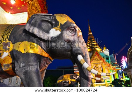 Elephant always take an important role in the Buddha time and it's the symbol mascot of Thailand. This statue picture is taken in temple Wat semeannari Bangkok to promote tourism.
