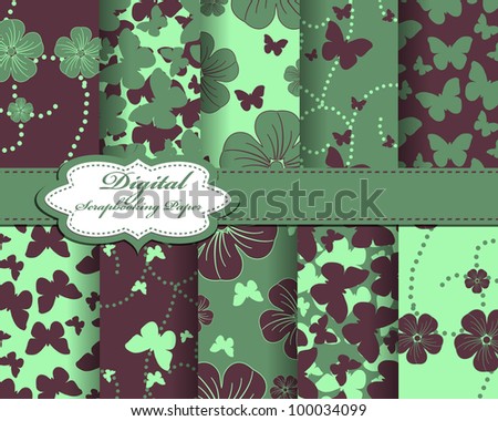 set of flower and butterfly vector paper for scrapbook