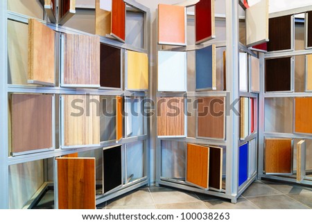 wood material samples in home decoration store