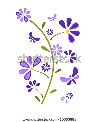 Decorative pastel-colored flower illustration with butterflies, isolated on white background - please visit my portfolio for different color versions (available as vector as well)