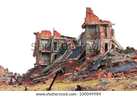 The destroyed apartment building in the tundra in the far north Royalty-Free Stock Photo #100049984