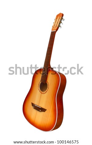 acoustic guitar brown isolated white background (clipping path)