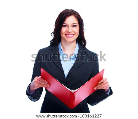 Young smiling business woman. Isolated on white background.