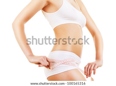 sporty woman figure with white tapemeasure on white background