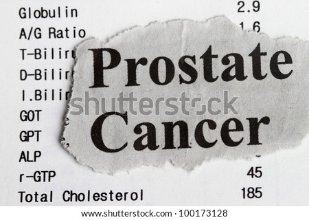 Prostate cancer abstract with medical result and newspaper cutout. Royalty-Free Stock Photo #100173128
