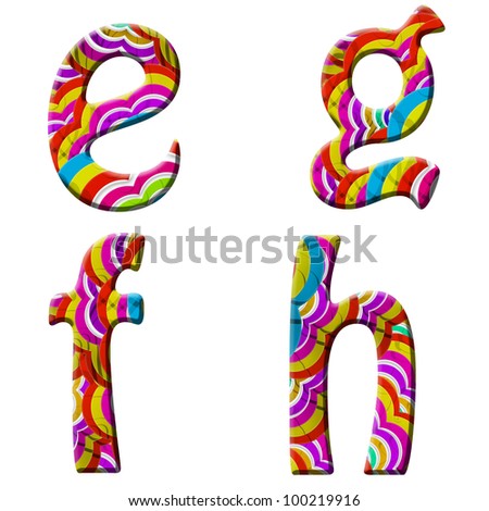 e, f, g, h, Colorful wave font isolated on white.