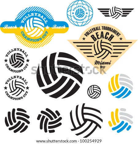 Volleyball sign icon set. Vector volleyball icons, labels collection.