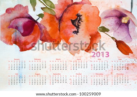 Template for calendar 2013 with beautiful flowers