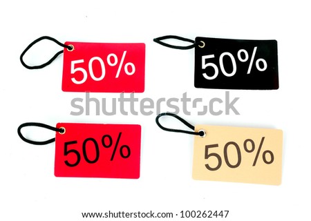 four types of fifty percent paper tag isolated on white background