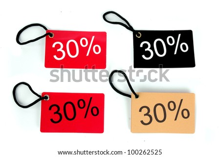 four types of thirty percent paper tag isolated on white background