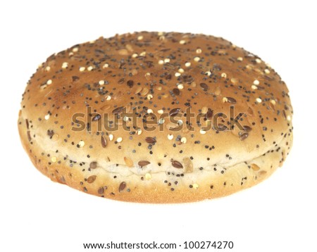 Freshly Baked Soft Brown Seeded Healthy Bread Roll Isolated On White, No People