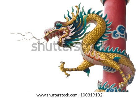 Dragon climb the pole in thailand temple
