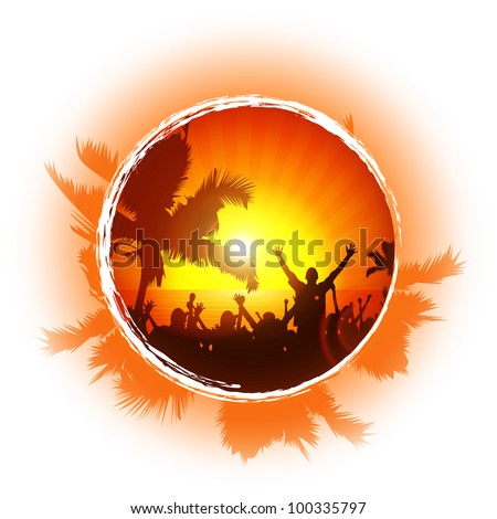 Party people on the beach in summer - party card EPS10 vector illustration