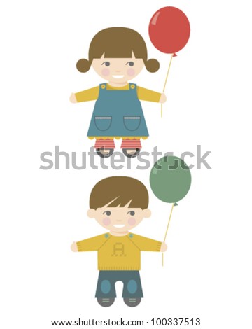 girl and boy holding red and green balloon