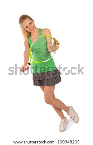Sport girl with a tennis racket on an isolated background