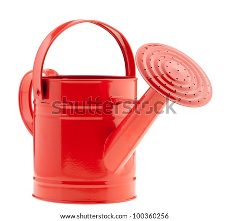 Red watering can. It is isolated on a white background Royalty-Free Stock Photo #100360256