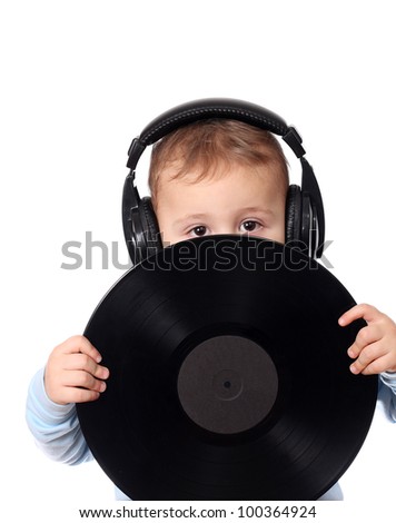 Cute child with music disk