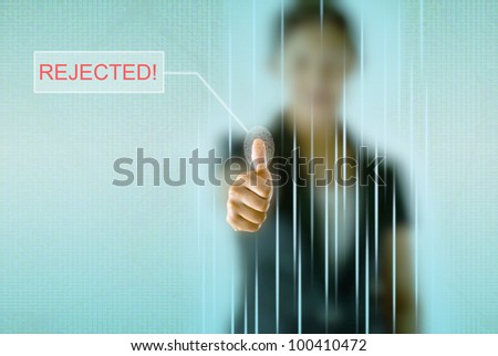 Business woman thumb up with rejected concept
