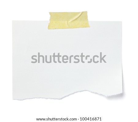 close up of  a white note paper on white background  with clipping path