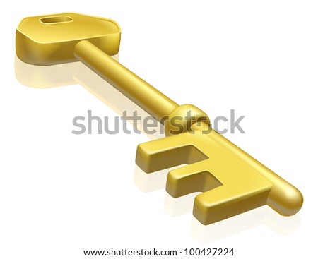 An illustration of a brass or gold key with reflection