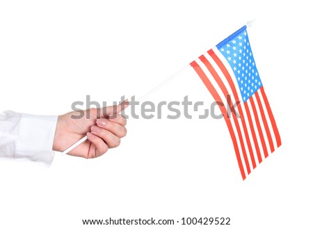 female hand with American flag isolated on white