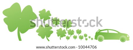 green car with four petal clovers illustration