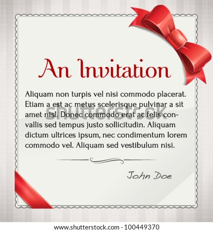 Vector Invitation With Red Bow And Ribbon