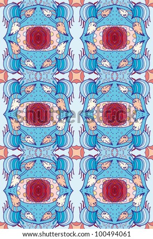 Seamless strange vector background in dark blue and red colors