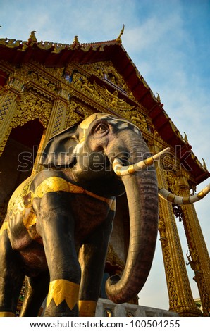 Elephant in the temple, religious symbol. Elephant always take an important role in the Buddha's time and it's the symbol of Thailand---this picture is taken in Wat semeannari, Bangkok