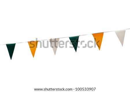 colorful festive green, yellow and white bunting flags (isolated on white background) Royalty-Free Stock Photo #100533907