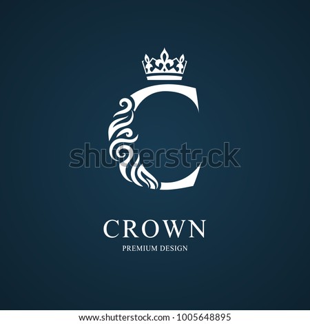 Elegant letter C with crown. Graceful royal style. Calligraphic beautiful logo. Vintage drawn emblem for book design, brand name, business card, Restaurant, Boutique, Hotel. Vector illustration