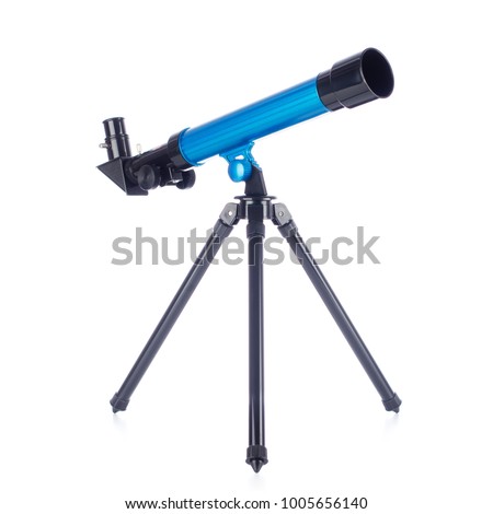 Toy telescope on white background.