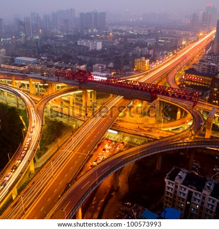 A road junction at evening in changsha ,china