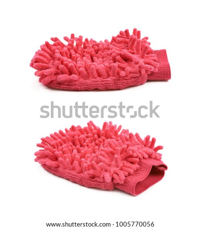 Car washing mitt glove sponge isolated over the white background, set of two different foreshortenings
